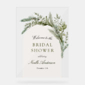 Elegantes Evergreen Arch Brautparty Willkommen Acrylschild (Vorderseite)