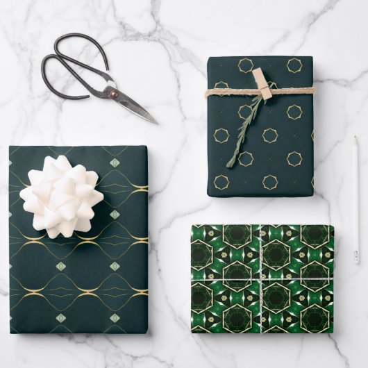 Elegantes Evergreen und Gold Wrapping Paper Set Geschenkpapier Set (Vorderseite)