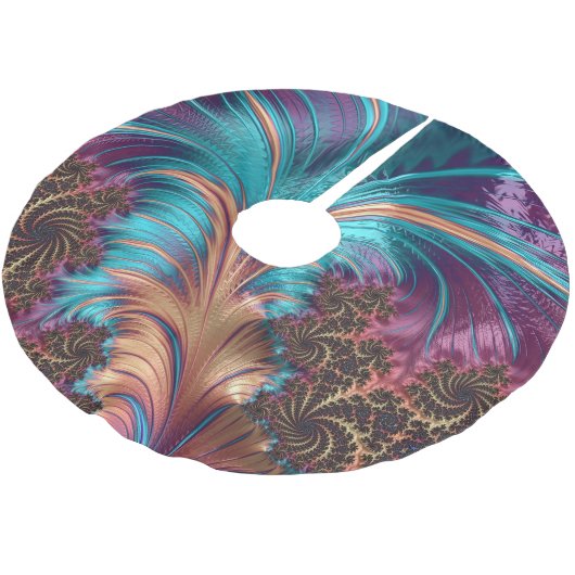 Elegantes Exotisches Abstraktes Feather Aquamarin Polyester Weihnachtsbaumdecke (Schrägansicht)