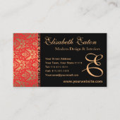 Elegantes Extravagantes Design in Rot, Gold und Sc Visitenkarte (Vorderseite)