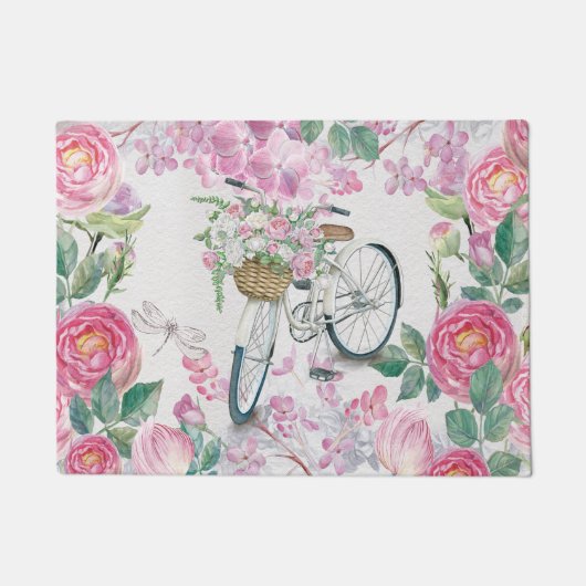 Elegantes Fahrrad und Blumen Fußmatte (Vorderseite)