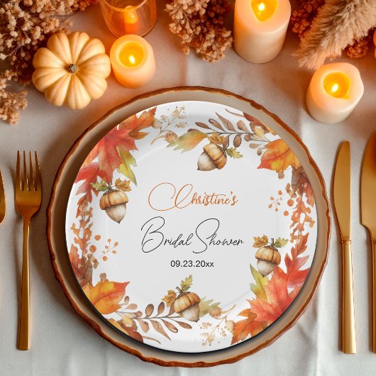 Elegantes Fall Boho Floral Brautparty Pappteller