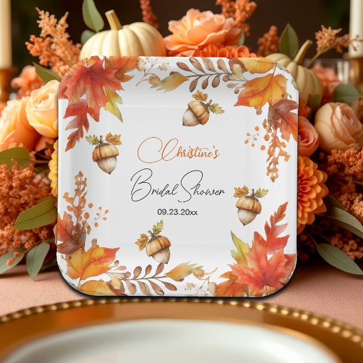 Elegantes Fall Boho Floral Brautparty Pappteller