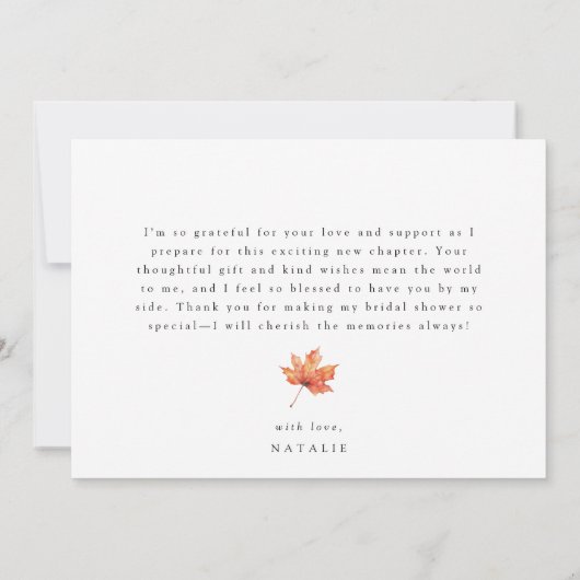 Elegantes Fall-Brautparty Dankeskarte (Rückseite)