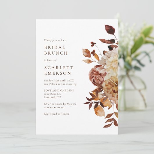 Elegantes Fall Bridal Brunch Einladung (Stehend Vorderseite)