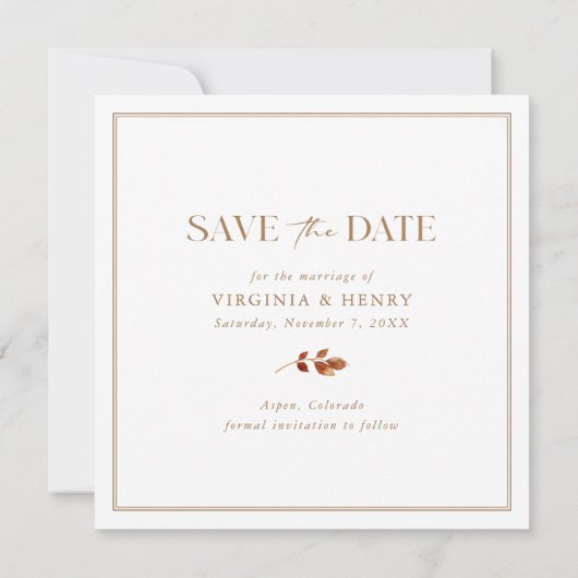 Elegantes Fall-Foto Save The Date (Rückseite)