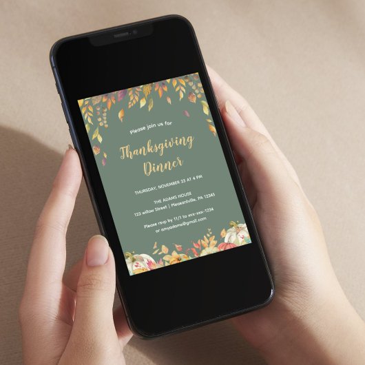 Elegantes Fall Sage Erntedank Dinner Einladung