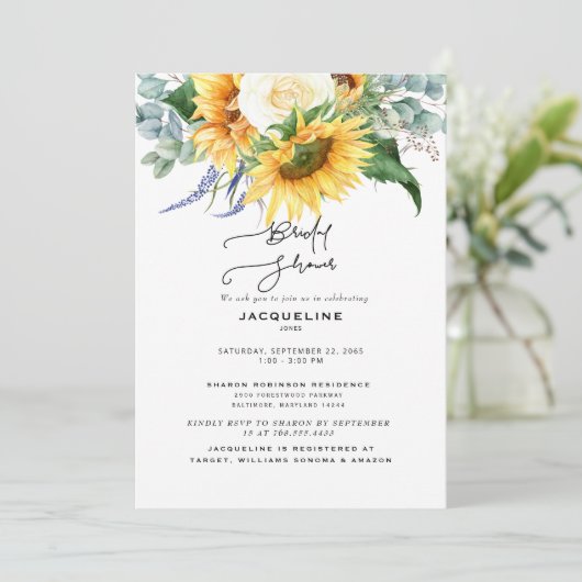 Elegantes Fall Sonnenblume Eukalyptus-Brautparty Einladung (Stehend Vorderseite)