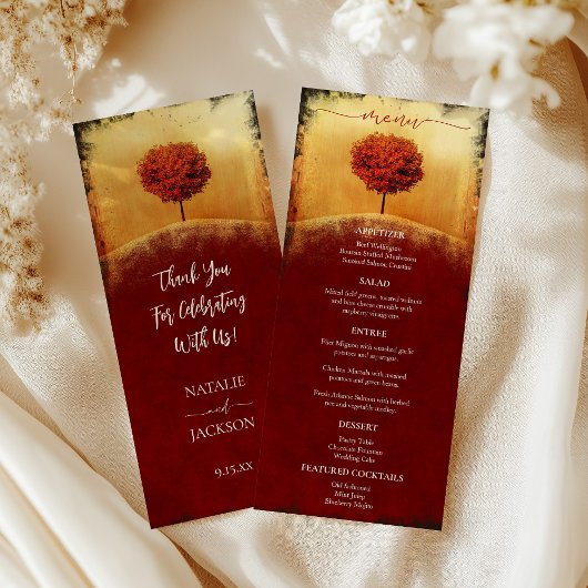 Elegantes Fall Tree Wedding Menü Menükarte