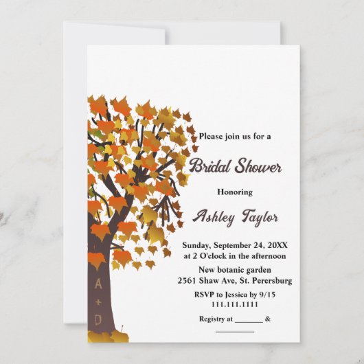 Elegantes fallgemeißeltes Tree Romantisches Brautp Einladung (Vorderseite)