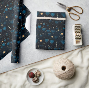 Elegantes Falling kosmischer Herzen in Blau und Go Geschenkpapier