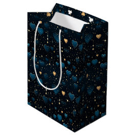 Elegantes Falling kosmischer Herzen in Blau und Go Mittlere Geschenktüte