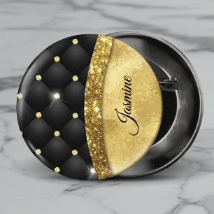 Elegantes falsches Gold-Glitter-Schwarzdiamant-Mon Button