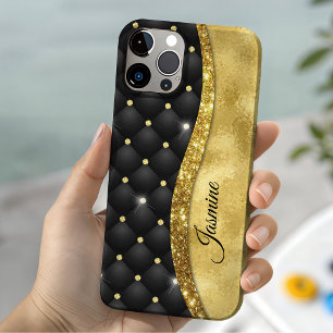 Elegantes falsches Gold-Glitter-Schwarzdiamant-Mon iPhone 13 Hülle