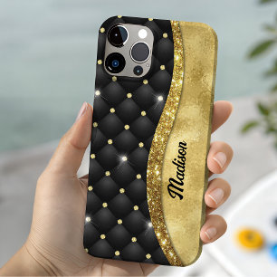 Elegantes falsches Gold Glitter schwarzes Diamant- Case-Mate iPhone Hülle