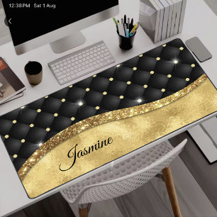 Elegantes falsches Gold-Glitzer-Schwarzdiamant-Mon Schreibtischunterlage