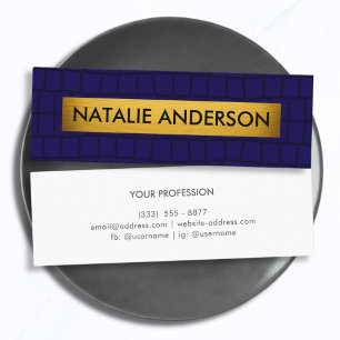 Elegantes falsches Krokodil Navy & Gold Mini Visitenkarte