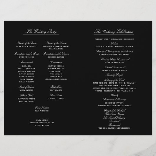 Elegantes Falzhochzeitprogramm Monogram Black (Rückseite)