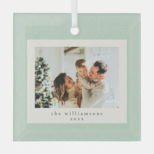 Elegantes Familienfoto-Andenken in Salbeigrün zu W Ornament Aus Glas