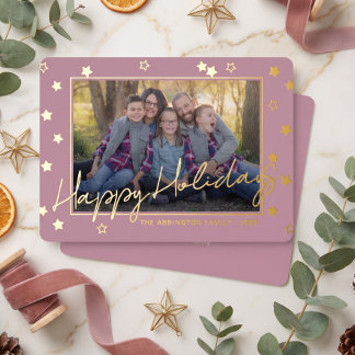 Elegantes Familienfoto auf Gold Folien Feiertagskarte