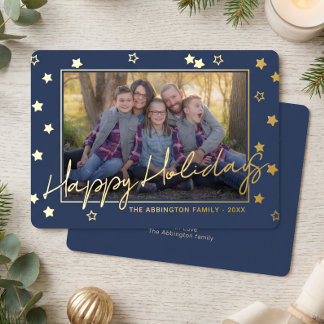 Elegantes Familienfoto auf Gold Folien Feiertagskarte