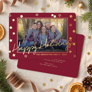 Elegantes Familienfoto auf Gold Folien Feiertagskarte