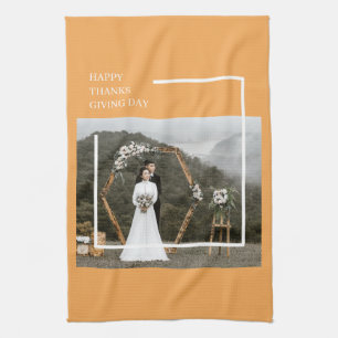 Elegantes Familienfoto & Frohes Erntedankfest Geschirrtuch