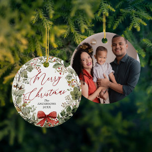 Elegantes Familienfoto-Ornament mit botanischem Mo Keramik Ornament
