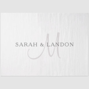 Elegantes Familienname-Monogramm Weiß & Grau Seidenpapier