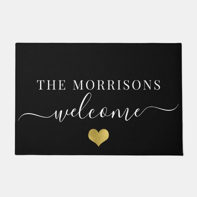 Elegantes Familienname Skript Willkommenes Goldene Fußmatte (Vorderseite)