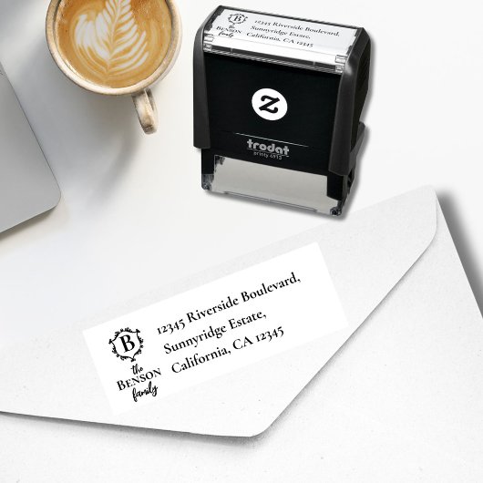 Elegantes Familienwappen Monogram & Name RTS-Adres Permastempel