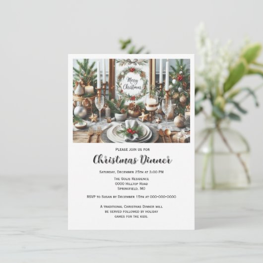 Elegantes Familienweihnachtsfest Einladung (Stehend Vorderseite)