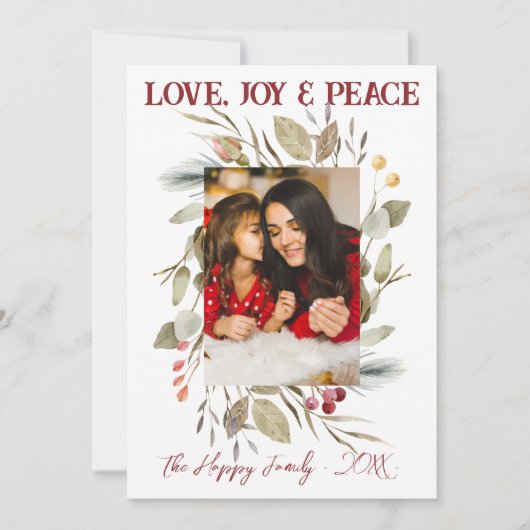 Elegantes Family Foto Wreath Berries Red Einladung (Vorderseite)