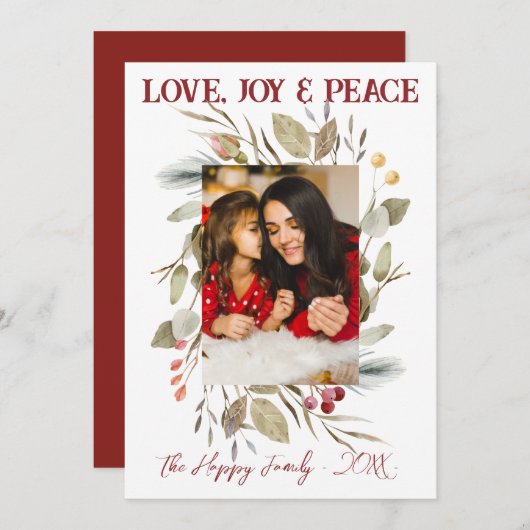 Elegantes Family Foto Wreath Berries Red Einladung (Vorne/Hinten)