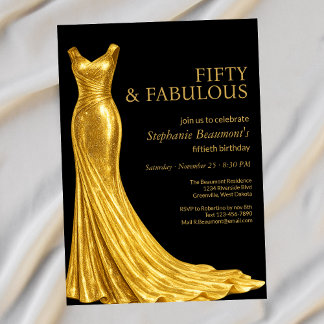 Elegantes fantastisches goldenes Kleid 50. Geburts Einladung
