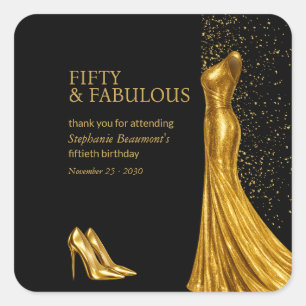 Elegantes fantastisches goldenes Kleid 50. Geburts Quadratischer Aufkleber