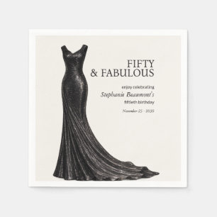 Elegantes fantastisches schwarzes Kleid der Frau z Serviette