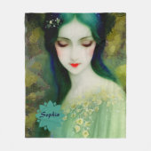 Elegantes Fantasy Frauenportrait in Grün und Blau Fleecedecke (Vorderseite)