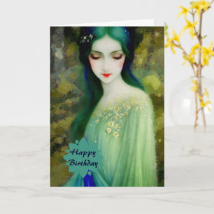 Elegantes Fantasy Frauenportrait in Grün und Blau Karte