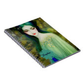 Elegantes Fantasy Frauenportrait in Grün und Blau Notizblock (Rechte Seite)