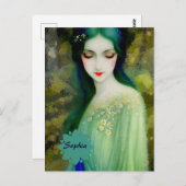 Elegantes Fantasy Frauenportrait in Grün und Blau Postkarte (Vorne/Hinten)