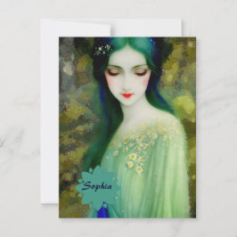 Elegantes Fantasy Frauenportrait in Grün und Blau Postkarte