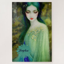Elegantes Fantasy Frauenportrait in Grün und Blau