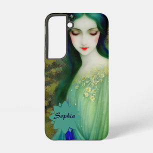 Elegantes Fantasy Frauenportrait in Grün und Blau Samsung Galaxy Hülle