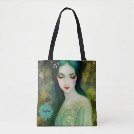 Elegantes Fantasy Frauenportrait in Grün und Blau Tasche