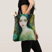 Elegantes Fantasy Frauenportrait in Grün und Blau Tasche (Von Nahem)