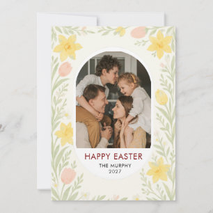 Elegantes Farb Oval Blumen Oster Familienfoto H Feiertagskarte