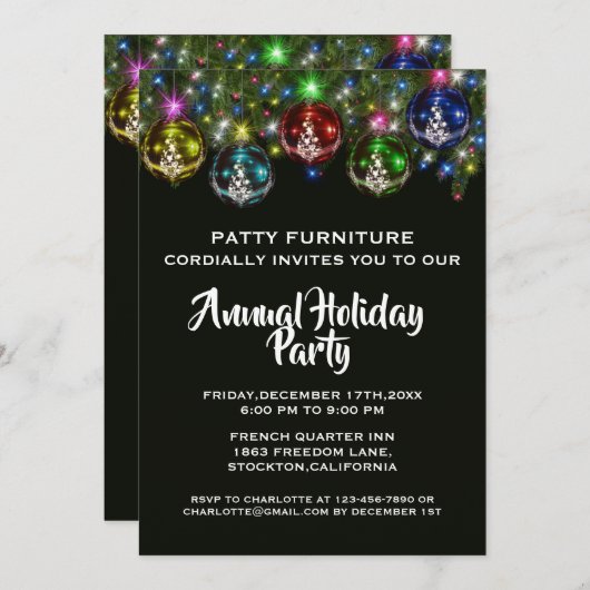 Elegantes farbenfrohes Bauble Weihnachtsfest im Un Einladung (Vorne/Hinten)