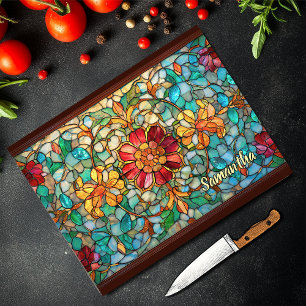 Elegantes farbenfrohes Blumenmosaikglas Schneidebrett