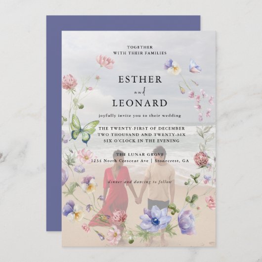 Elegantes farbenfrohes Frühling Wildblume Hochzeit Einladung (Vorne/Hinten)